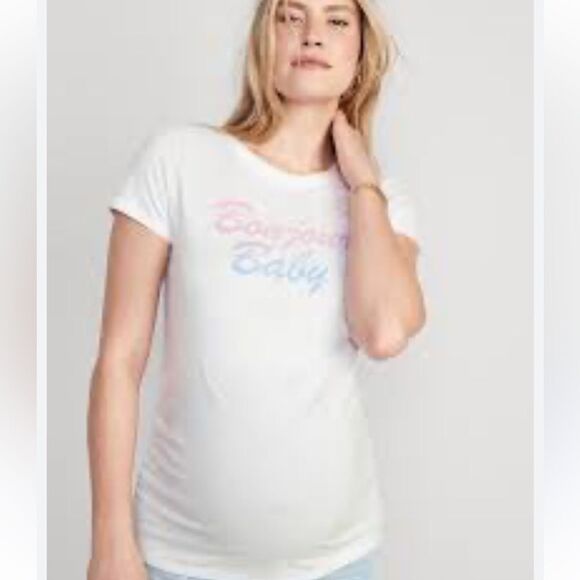 Old Navy Maternity Graphic Side-Shirred T-Shirt Size Medium - Picture 1 of 4